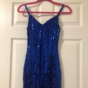 Blue sequin dress.